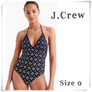J Crew Laser Cut Eyelet Lace Strappy One-Piece Swimsuit in Navy Blue Style J2824